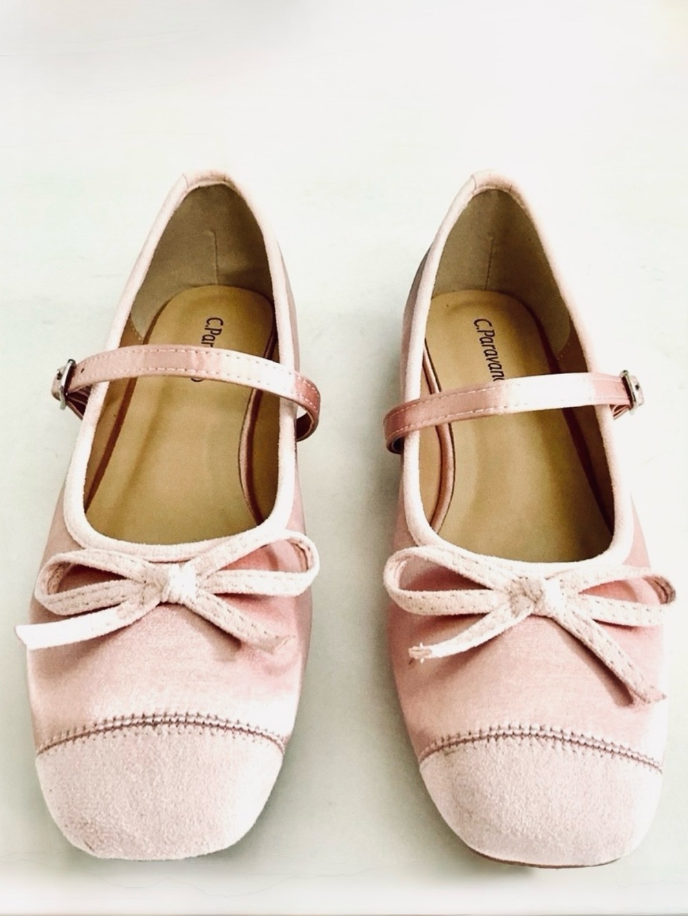 C. PARAVANO, Clara Bow Knot Mary Jane Ballerina Square Toe Shoes, Sz 38.5, NWOB